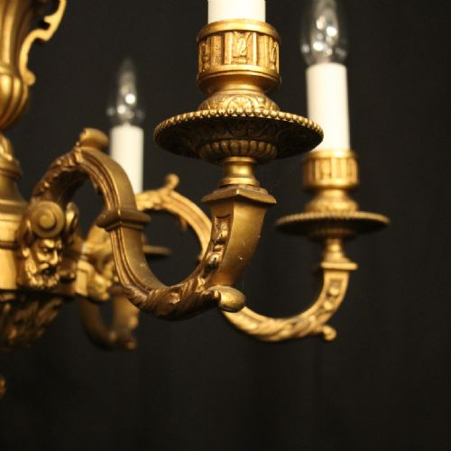 FRENCH GILDED SPELTER 6 LIGHT CHANDELIER - ADDITIONAL PHOTO 7
