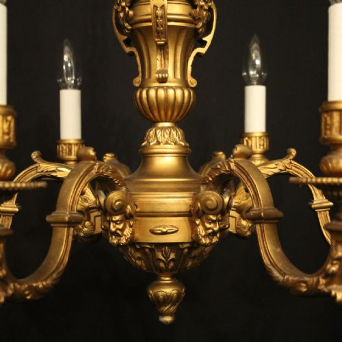FRENCH GILDED SPELTER 6 LIGHT CHANDELIER - ADDITIONAL PHOTO 8