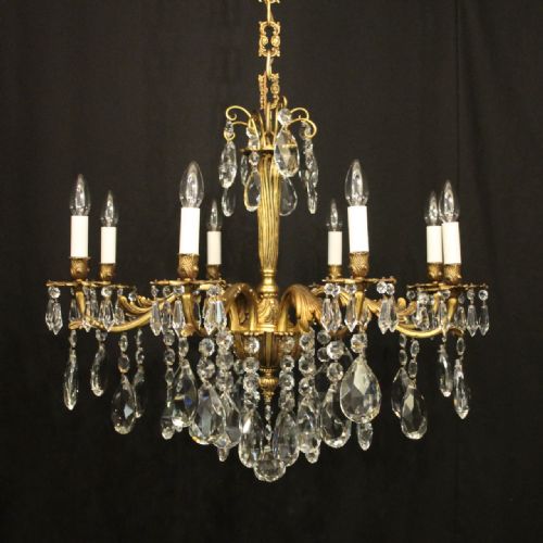 french gilded bronze 8 light antique chandelier - CATEGORY: ANTIQUE LIGHTING - DATED 1920