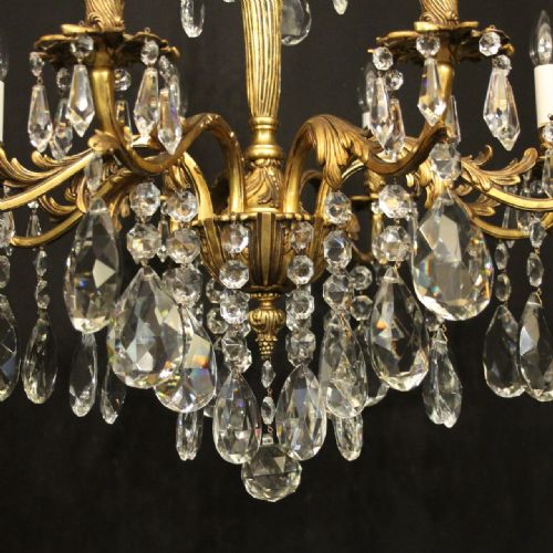 FRENCH GILDED BRONZE 8 LIGHT ANTIQUE CHANDELIER - ADDITIONAL PHOTO 1