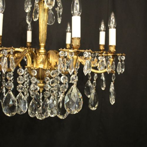 FRENCH GILDED BRONZE 8 LIGHT ANTIQUE CHANDELIER - ADDITIONAL PHOTO 2