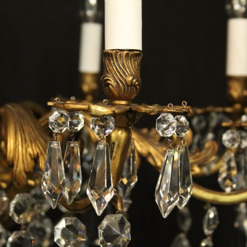 FRENCH GILDED BRONZE 8 LIGHT ANTIQUE CHANDELIER - ADDITIONAL PHOTO 4