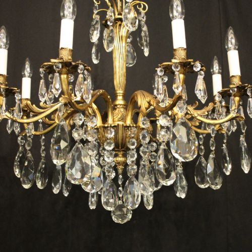 FRENCH GILDED BRONZE 8 LIGHT ANTIQUE CHANDELIER - ADDITIONAL PHOTO 5