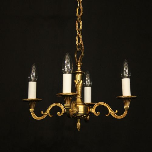french small gilded brass 4 light chandelier - CATEGORY: ANTIQUE LIGHTING - DATED 1930