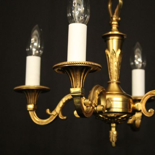 FRENCH SMALL GILDED BRASS 4 LIGHT CHANDELIER - ADDITIONAL PHOTO 1