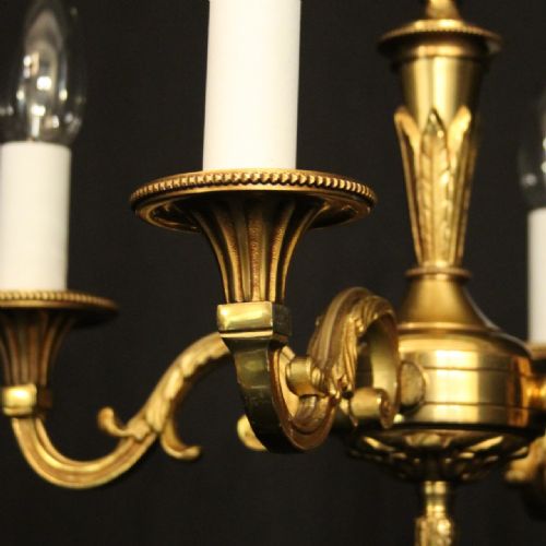FRENCH SMALL GILDED BRASS 4 LIGHT CHANDELIER - ADDITIONAL PHOTO 2