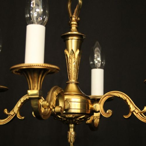 FRENCH SMALL GILDED BRASS 4 LIGHT CHANDELIER - ADDITIONAL PHOTO 3