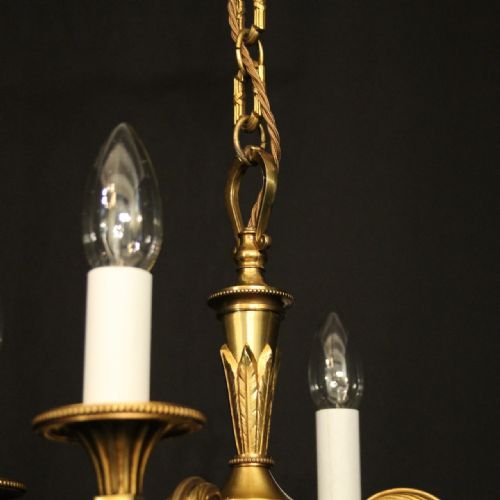 FRENCH SMALL GILDED BRASS 4 LIGHT CHANDELIER - ADDITIONAL PHOTO 4