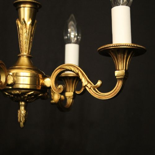 FRENCH SMALL GILDED BRASS 4 LIGHT CHANDELIER - ADDITIONAL PHOTO 6