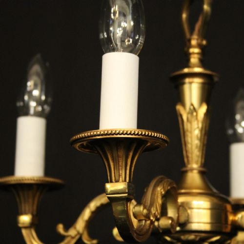 FRENCH SMALL GILDED BRASS 4 LIGHT CHANDELIER - ADDITIONAL PHOTO 7
