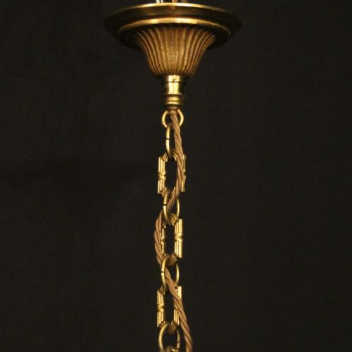 FRENCH SMALL GILDED BRASS 4 LIGHT CHANDELIER - ADDITIONAL PHOTO 9