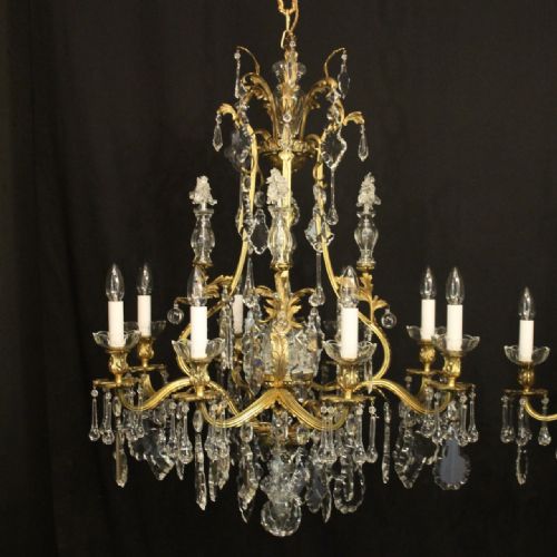 FRENCH PAIR OF GILDED BRONZE CRYSTAL ANTIQUE CHANDELIERS - ADDITIONAL PHOTO 1