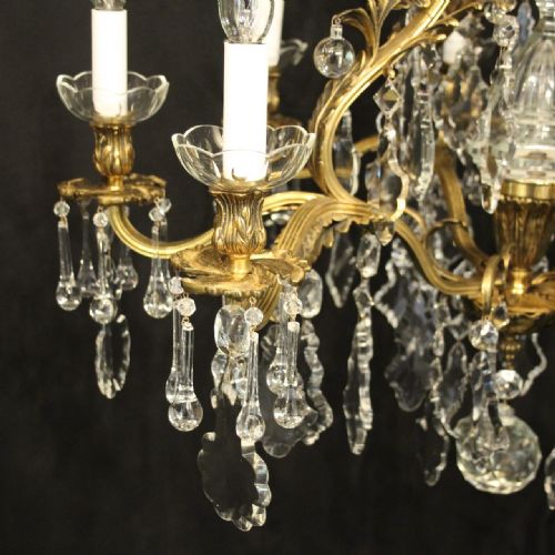 FRENCH PAIR OF GILDED BRONZE CRYSTAL ANTIQUE CHANDELIERS - ADDITIONAL PHOTO 2