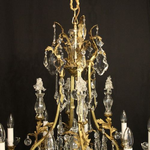 FRENCH PAIR OF GILDED BRONZE CRYSTAL ANTIQUE CHANDELIERS - ADDITIONAL PHOTO 3