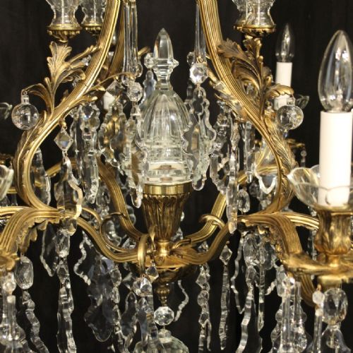 FRENCH PAIR OF GILDED BRONZE CRYSTAL ANTIQUE CHANDELIERS - ADDITIONAL PHOTO 5