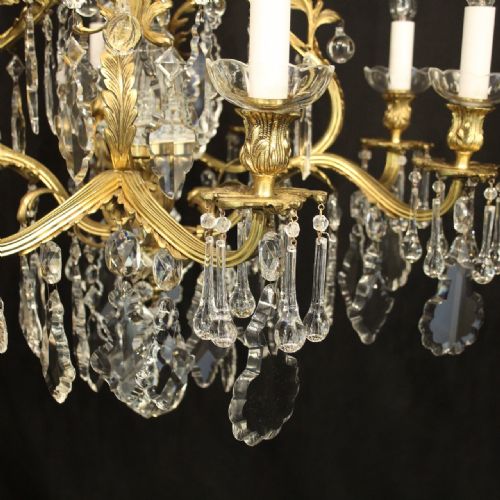 FRENCH PAIR OF GILDED BRONZE CRYSTAL ANTIQUE CHANDELIERS - ADDITIONAL PHOTO 6