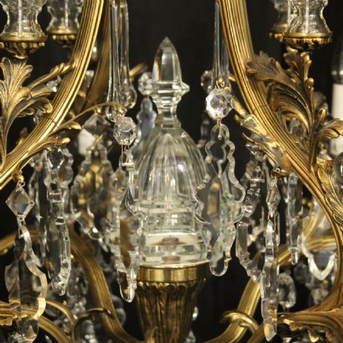 FRENCH PAIR OF GILDED BRONZE CRYSTAL ANTIQUE CHANDELIERS - ADDITIONAL PHOTO 7