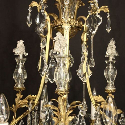 FRENCH PAIR OF GILDED BRONZE CRYSTAL ANTIQUE CHANDELIERS - ADDITIONAL PHOTO 8
