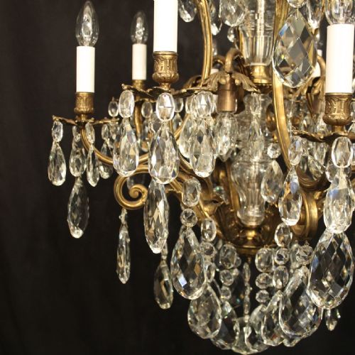 FRENCH GILDED BRONZE CRYSTAL 12 LIGHT BIRDCAGE ANTIQUE CHANDELIER - ADDITIONAL PHOTO 1