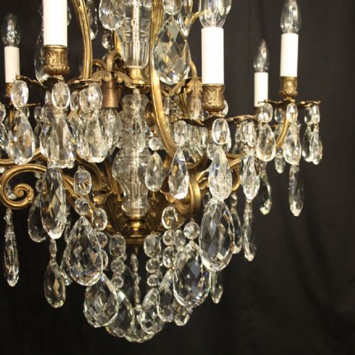 FRENCH GILDED BRONZE CRYSTAL 12 LIGHT BIRDCAGE ANTIQUE CHANDELIER - ADDITIONAL PHOTO 2