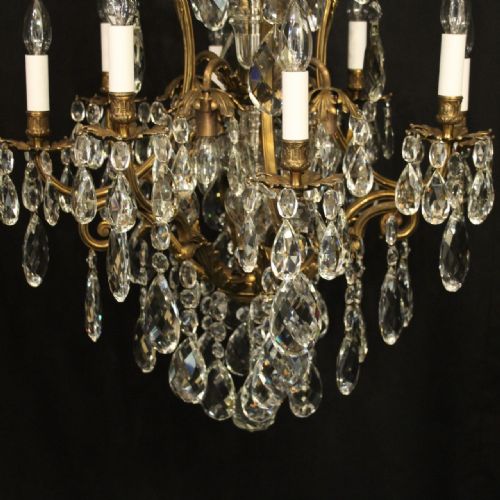 FRENCH GILDED BRONZE CRYSTAL 12 LIGHT BIRDCAGE ANTIQUE CHANDELIER - ADDITIONAL PHOTO 3