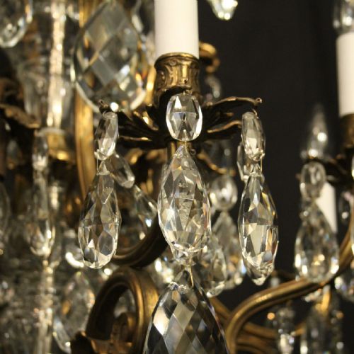 FRENCH GILDED BRONZE CRYSTAL 12 LIGHT BIRDCAGE ANTIQUE CHANDELIER - ADDITIONAL PHOTO 4