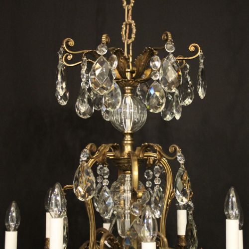 FRENCH GILDED BRONZE CRYSTAL 12 LIGHT BIRDCAGE ANTIQUE CHANDELIER - ADDITIONAL PHOTO 5