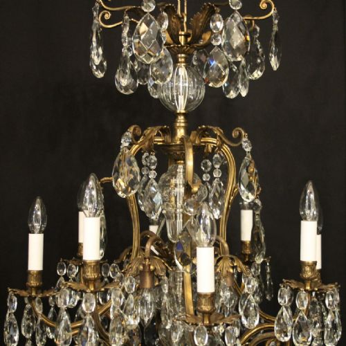 FRENCH GILDED BRONZE CRYSTAL 12 LIGHT BIRDCAGE ANTIQUE CHANDELIER - ADDITIONAL PHOTO 6
