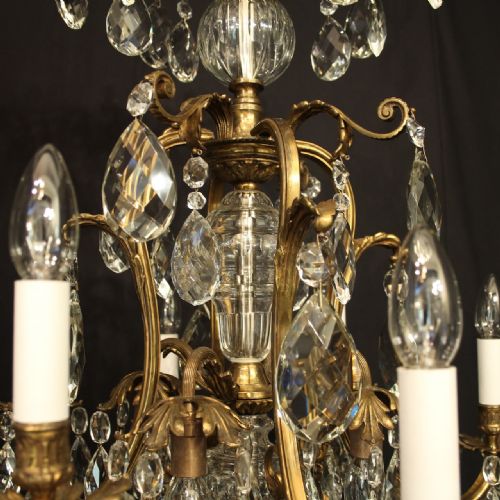 FRENCH GILDED BRONZE CRYSTAL 12 LIGHT BIRDCAGE ANTIQUE CHANDELIER - ADDITIONAL PHOTO 7