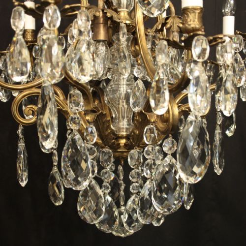 FRENCH GILDED BRONZE CRYSTAL 12 LIGHT BIRDCAGE ANTIQUE CHANDELIER - ADDITIONAL PHOTO 8