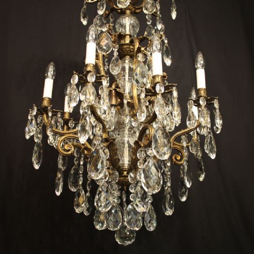 FRENCH GILDED BRONZE CRYSTAL 12 LIGHT BIRDCAGE ANTIQUE CHANDELIER - ADDITIONAL PHOTO 9