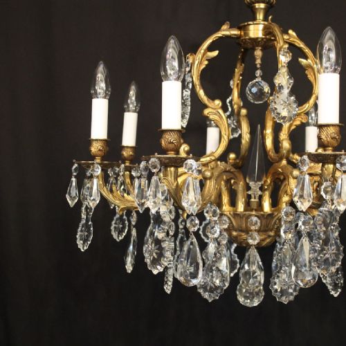 FRENCH GILDED BRONZE CRYSTAL 8 LIGHT ANTIQUE CHANDELIER - ADDITIONAL PHOTO 1