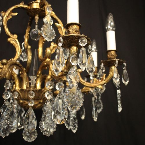 FRENCH GILDED BRONZE CRYSTAL 8 LIGHT ANTIQUE CHANDELIER - ADDITIONAL PHOTO 2