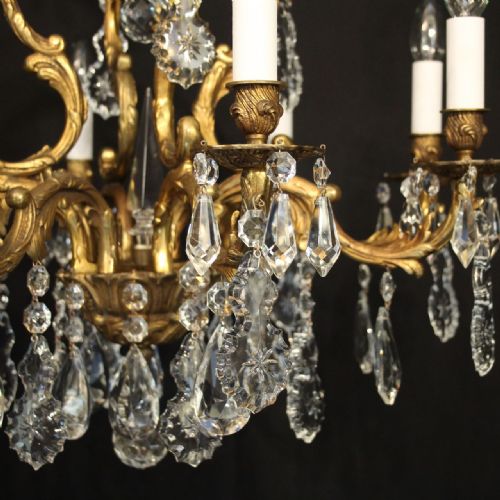 FRENCH GILDED BRONZE CRYSTAL 8 LIGHT ANTIQUE CHANDELIER - ADDITIONAL PHOTO 3