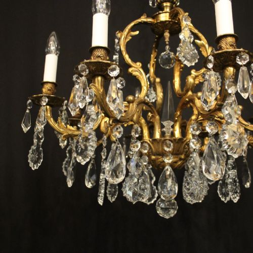 FRENCH GILDED BRONZE CRYSTAL 8 LIGHT ANTIQUE CHANDELIER - ADDITIONAL PHOTO 4