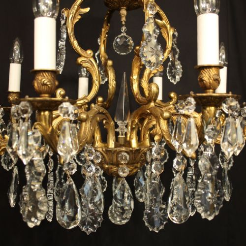 FRENCH GILDED BRONZE CRYSTAL 8 LIGHT ANTIQUE CHANDELIER - ADDITIONAL PHOTO 5
