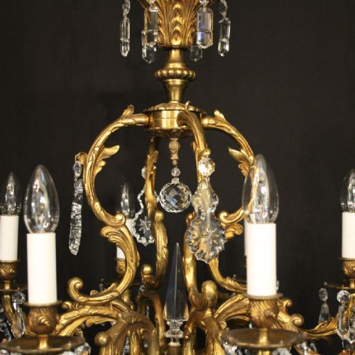 FRENCH GILDED BRONZE CRYSTAL 8 LIGHT ANTIQUE CHANDELIER - ADDITIONAL PHOTO 6