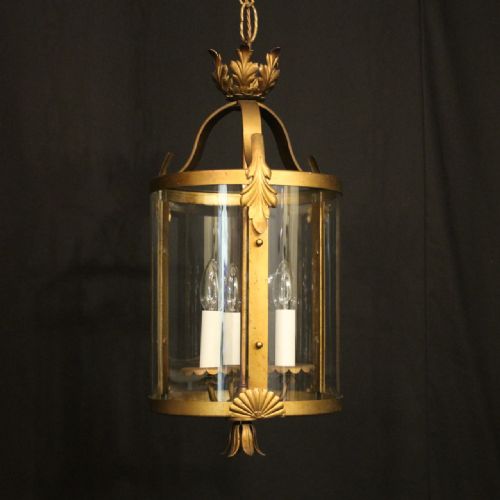 french gilded toleware triple light convex hall lantern - CATEGORY: ANTIQUE LIGHTING - DATED 1930