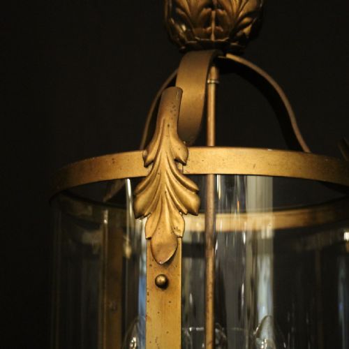FRENCH GILDED TOLEWARE TRIPLE LIGHT CONVEX HALL LANTERN - ADDITIONAL PHOTO 7