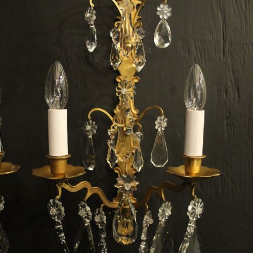 FRENCH PAIR OF CRYSTAL TWIN ARM WALL LIGHTS - ADDITIONAL PHOTO 2