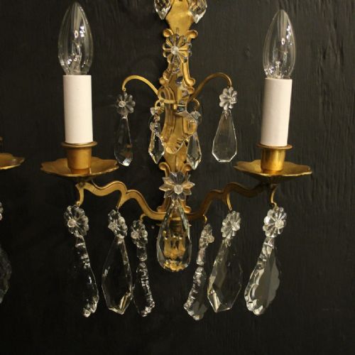 FRENCH PAIR OF CRYSTAL TWIN ARM WALL LIGHTS - ADDITIONAL PHOTO 3