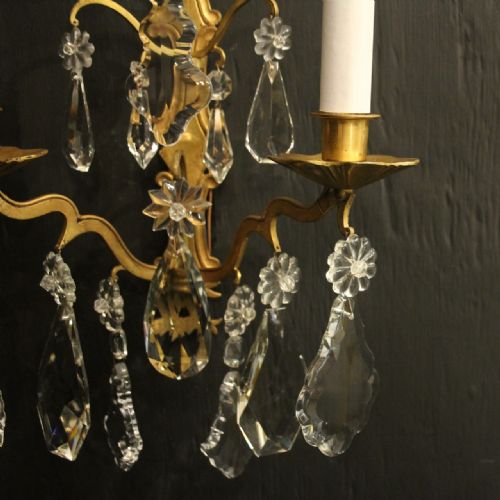 FRENCH PAIR OF CRYSTAL TWIN ARM WALL LIGHTS - ADDITIONAL PHOTO 4