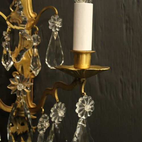 FRENCH PAIR OF CRYSTAL TWIN ARM WALL LIGHTS - ADDITIONAL PHOTO 5