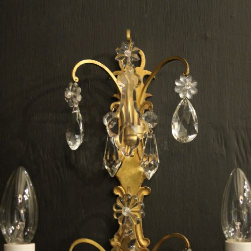 FRENCH PAIR OF CRYSTAL TWIN ARM WALL LIGHTS - ADDITIONAL PHOTO 6