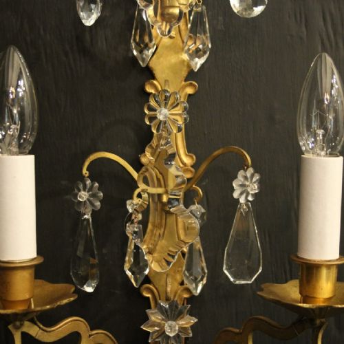 FRENCH PAIR OF CRYSTAL TWIN ARM WALL LIGHTS - ADDITIONAL PHOTO 7