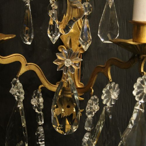 FRENCH PAIR OF CRYSTAL TWIN ARM WALL LIGHTS - ADDITIONAL PHOTO 8