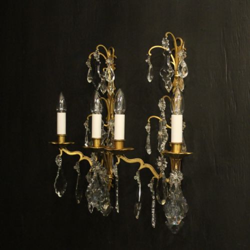 FRENCH PAIR OF CRYSTAL TWIN ARM WALL LIGHTS - ADDITIONAL PHOTO 9
