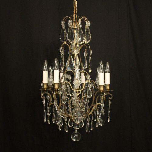 french gilded crystal 6 light antique crystal chandelier - CATEGORY: ANTIQUE LIGHTING - DATED 1920