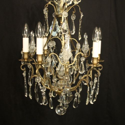 FRENCH GILDED CRYSTAL 6 LIGHT ANTIQUE CRYSTAL CHANDELIER - ADDITIONAL PHOTO 1
