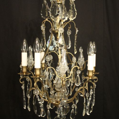 FRENCH GILDED CRYSTAL 6 LIGHT ANTIQUE CRYSTAL CHANDELIER - ADDITIONAL PHOTO 2